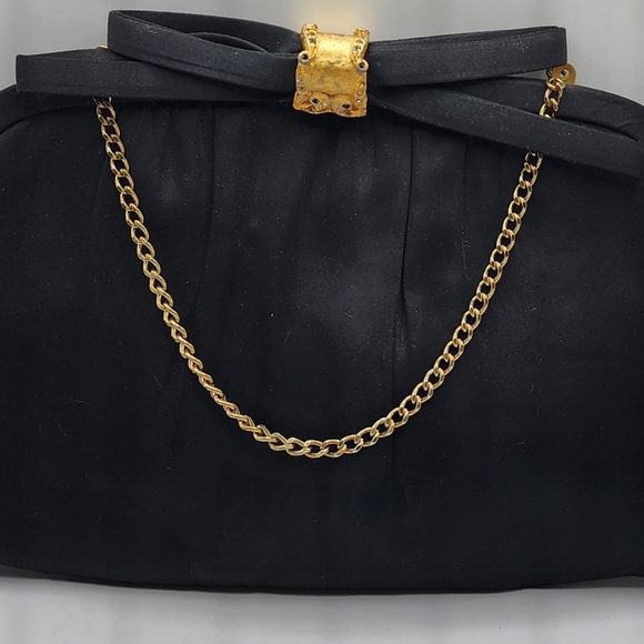 1960’s Vintage Satin Black Evening Bag Cocktail Clutch After Five made in USA - Picture 7 of 7